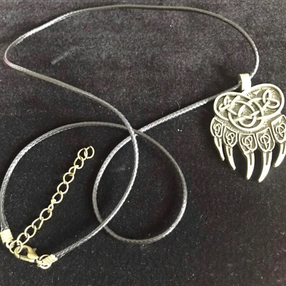 Black Leather Cord Necklace with Stainless Steel Celtic Claw Pendant
